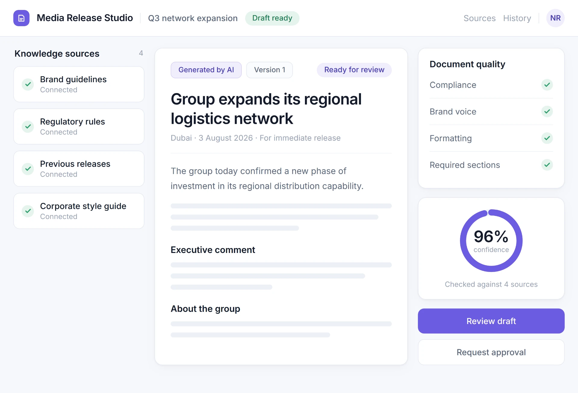 AI-Assisted Media Release Drafting — Compliant-first drafting for media releases